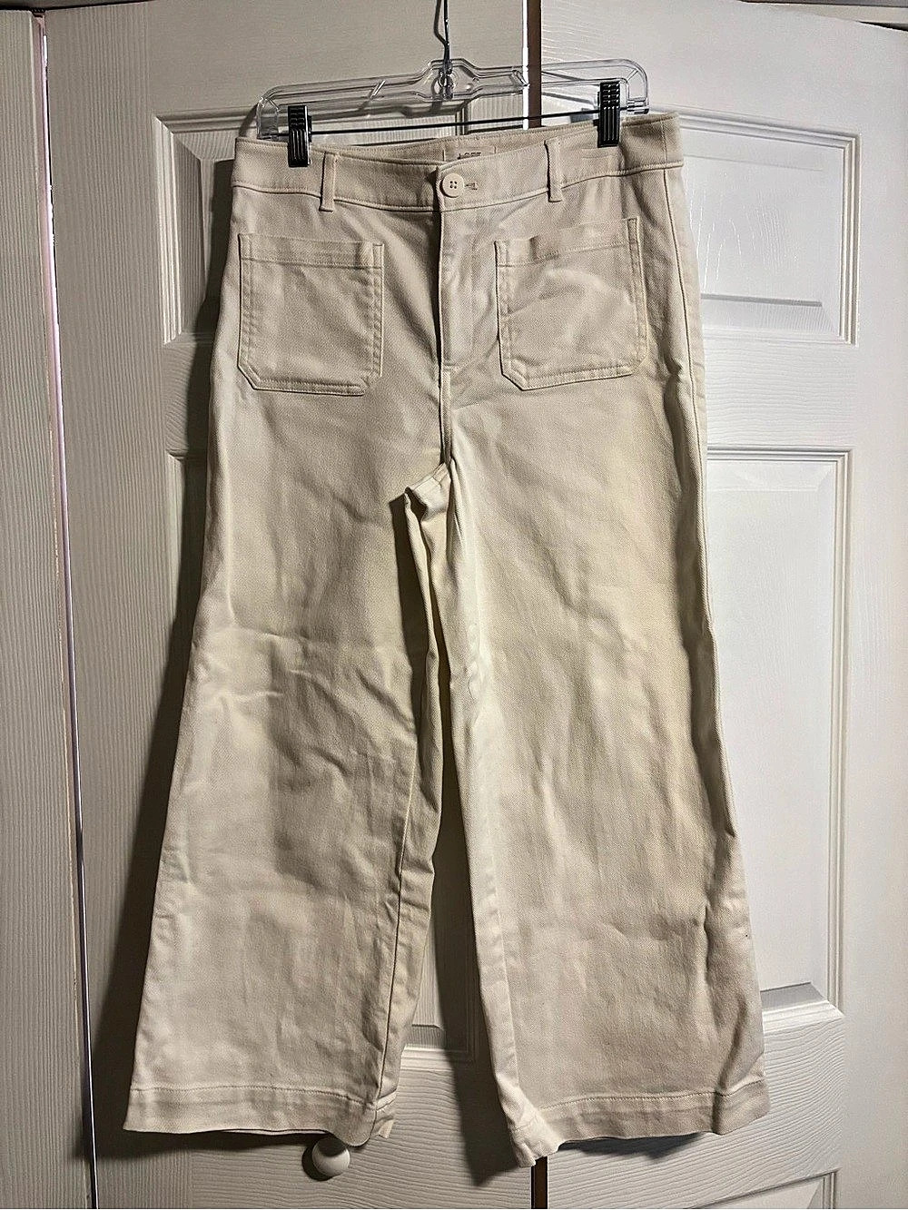LOFT Outlet Palmer Wide Leg Pants Sz 6 Cream Ivory Twill Patch Pocket